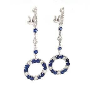 NEW SAVOIA women's sapphire & diamond circle drop earrings in white